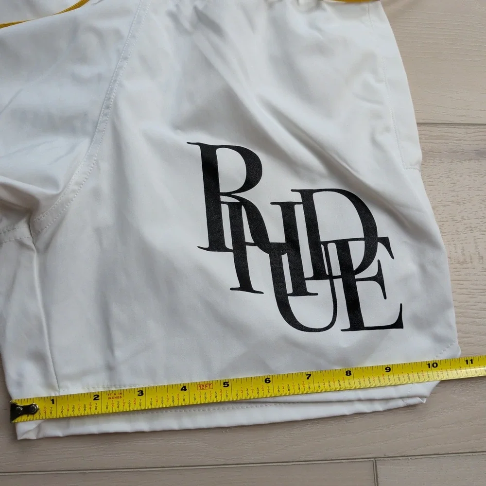 Rhude Logo Swim Shorts Trunks Mens Small White Mesh Lined Spell Out Beach Casual
